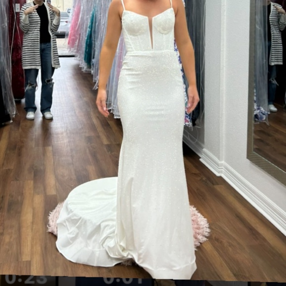 Wedding or Prom dress Sherri Hill white shimmer formal long gown Size 4